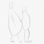 Two line drawn figures holding hands.