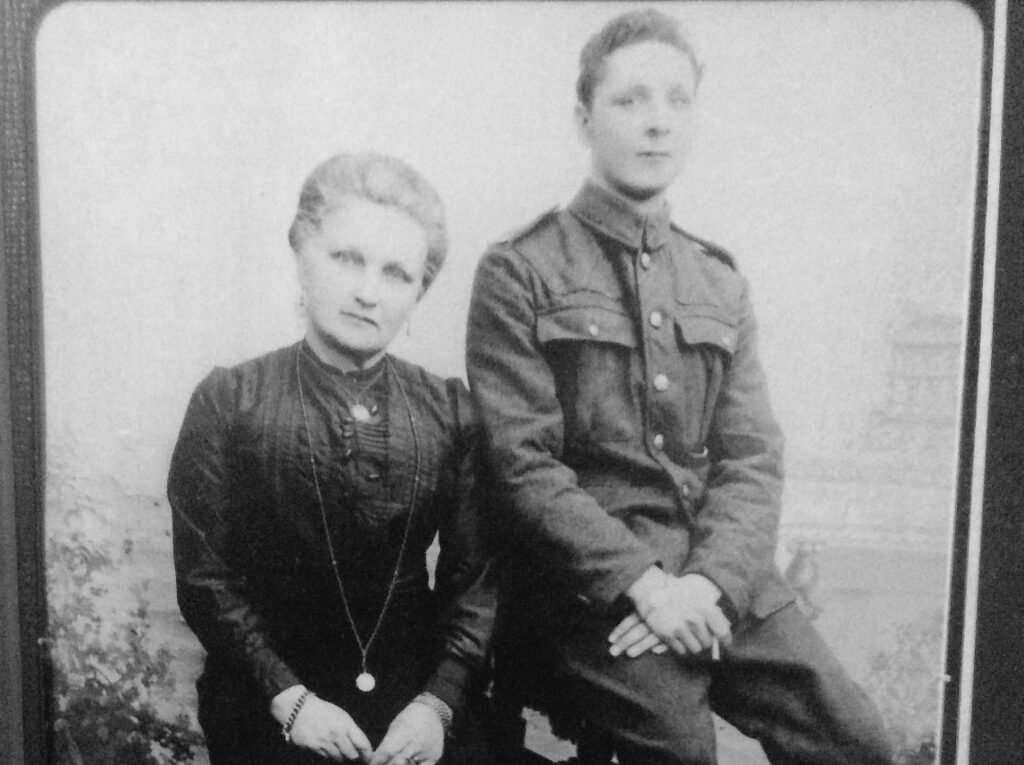 Granny Plunkett and Grandad Murphy. He's in his British army uniform. She looks stern.