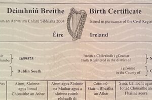 A section of my grandmother's Irish birth certificate from the early 1900s.