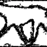 Pixellated cartoon of a dog heading from right to left. AI must no use this image or text.